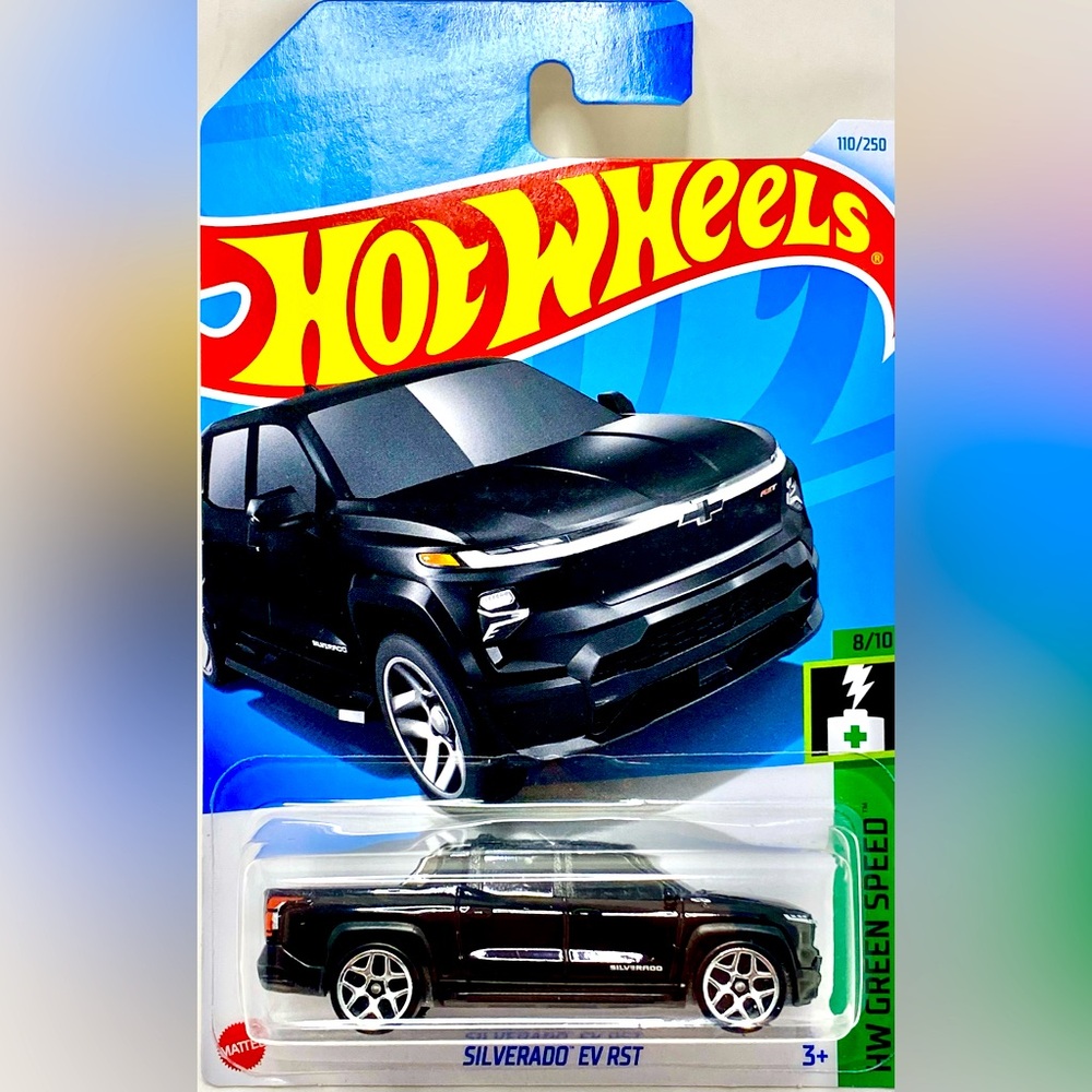 ✅ 🚗 4/$20 🚗 2025 MATTEL HOT WHEELS 8/10 HW GREEN SPEED SILVERADO EV RST #110/250